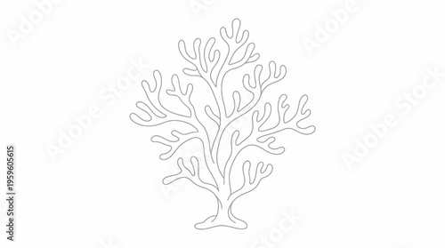 Simple line art drawing of a stylized coral or bare tree structure with numerous branching forms on a white background.