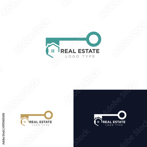 Real Estate Logo Design with House and Key Icon