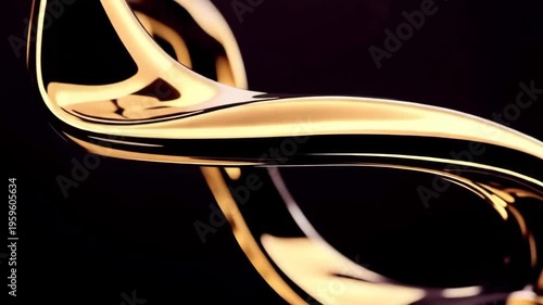 Ultra-Smooth Abstract Loop of Elegant Glossy Metallic Gold Liquid shapes Flowing on Dark Background with Cinematic Lighting for a Luxury Atmosphere.