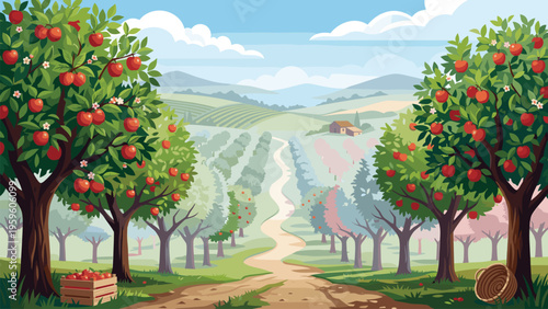 Ripe Apple Orchard Harvest Scenery - Fresh Fruit Farm Background