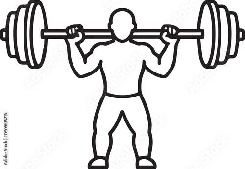 An illustrated weightlifter in black outline demonstrating strength and dedication to physical fitness, and health.