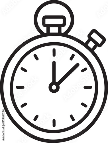 A stopwatch icon representing precision and time measurement, is a simple, bold black outline against a clean background, conveying a sense of accuracy and efficiency.