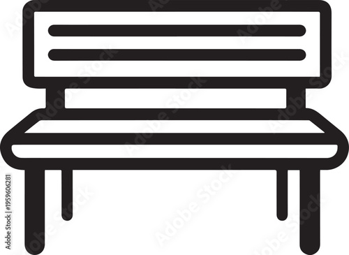 Simple silhouette of a park bench, inviting contemplation.