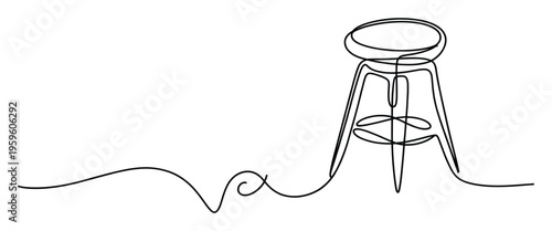 Continuous single line drawing of a tall bar stool or chair, ideal for minimalist interior design projects, furniture catalogs, or website visuals