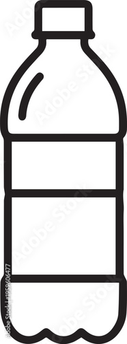A minimal line art of a plastic water bottle. showing clean, contemporary design emphasizing the core simplicity.