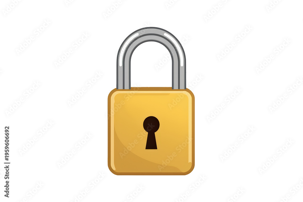 Fototapeta premium Golden padlock securing data and information, digital safety, cyber protection, access control, encrypted data, privacy concept on transparent background