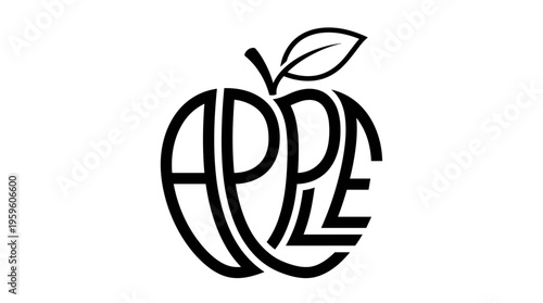 Calligram of the word "Apple" in the shape of a fruit