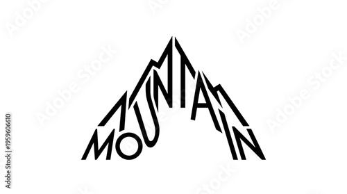 Minimalist black calligram of the word MOUNTAIN forming a peak