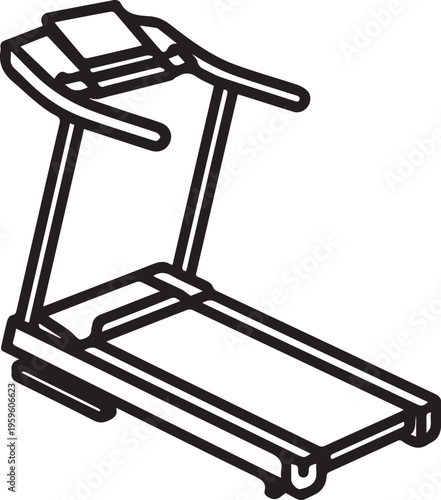 A simple line-art illustration of a treadmill, a common piece of fitness equipment, standing prominently, the image exudes a sense of wellness and modern design.