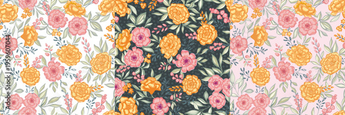 Handwriting Flower Seamless pattern. Floral endless pattern for fabric, fashion, floral print, textile, decor wallpaper or nursery print design.