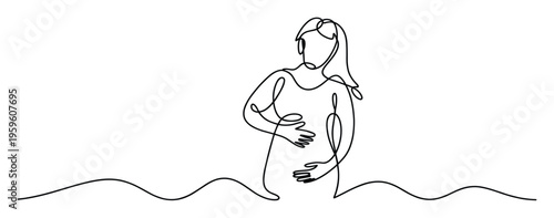 Continuous line drawing of a pregnant woman expressing maternal love and anticipation, perfect for maternity health campaigns and pregnancy journey blogs