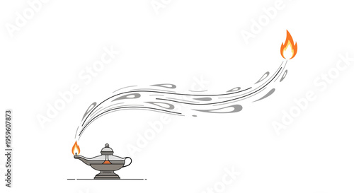 Vintage lamp, magic genie lamp, oil lamp, flame icon