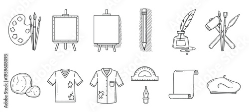 Collection of various hand drawn sketching painting and sculpting supplies perfect for learning hobbies school projects and creative professional endeavors