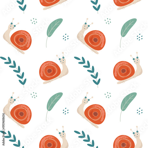Snail seamless pattern. Fashionable children's infinite textures for fabric and packaging