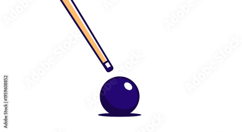 Cartoon illustration of a pool cue hitting a solid color billiard ball.