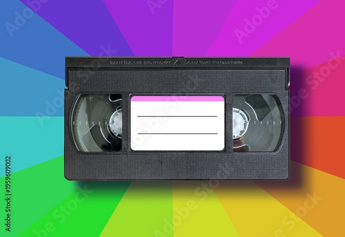 video cassette, video tape on colorful background
