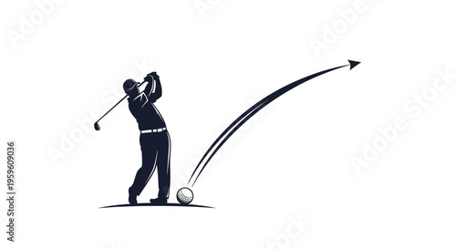 Silhouette of a golfer swinging a golf club, hitting the ball with force.
