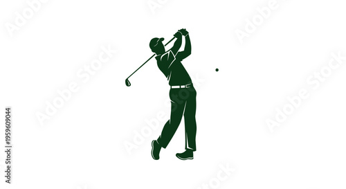 Silhouette of a golfer swinging a golf club on a white background, ready to play.