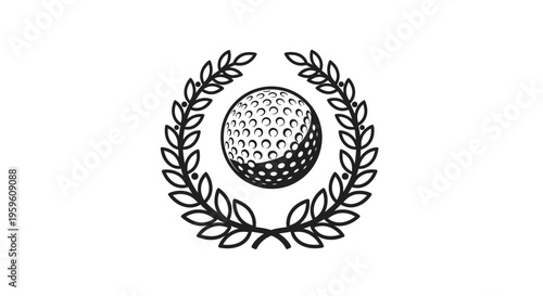 Golf ball emblem with laurel wreath, perfect for sports club logo.