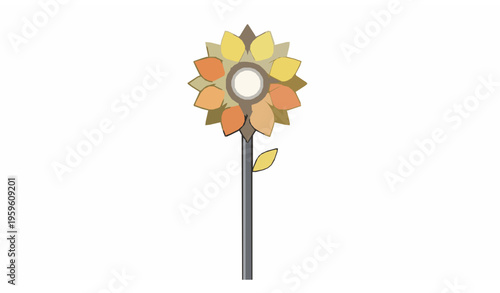 Minimal Sunflower Street Lamp Eco Urban Lighting Concept Vector Illustration