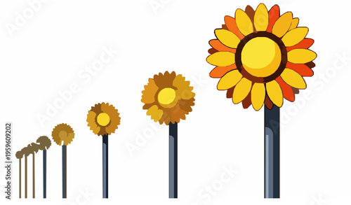 Sunflower Lamp Streetlights Row Urban Nature Fusion Vector Art