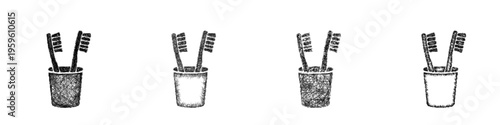 Sketch toothbrush holder icon design set