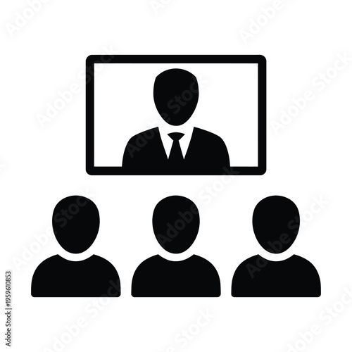Vector of a virtual meeting with three participants and one person on a screen