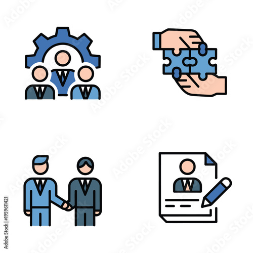 Vector depicting teamwork, collaboration, and partnership through icons and symbols