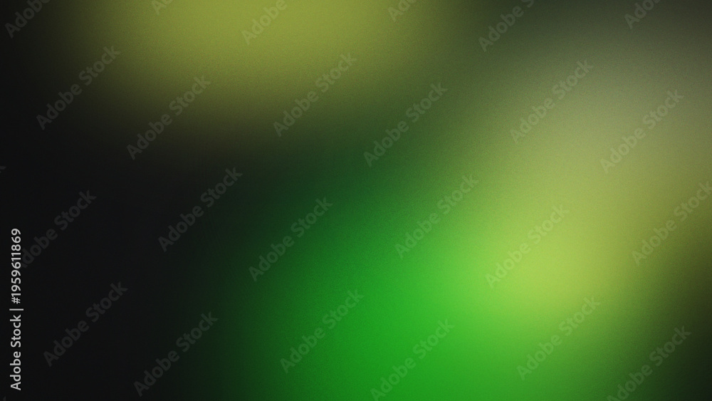 Fototapeta premium Grainy blurred gradient background featuring soft transitions from deep black to vibrant lime green and muted olive tones in a smooth wash