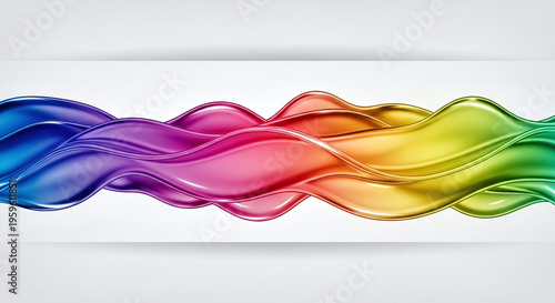 Vibrant Glossy Fluid Waves Showcasing a Spectrum of Rainbow Colors on a Light Background