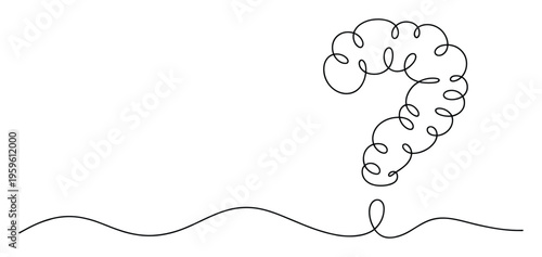 Continuous line forming a curly question mark symbolizing inquiry, problemsolving, and uncertainty, ideal for educational content or business communication materials
