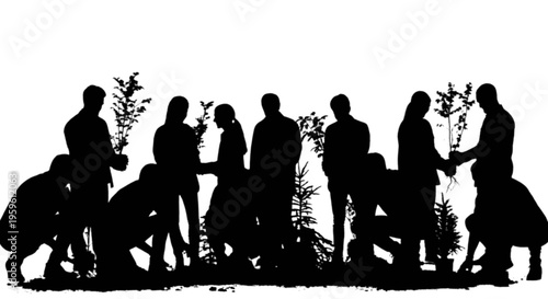 People planting trees in a community gardening project