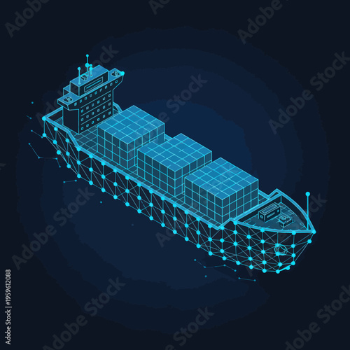 Wireframe Model of Large Cargo Ship.