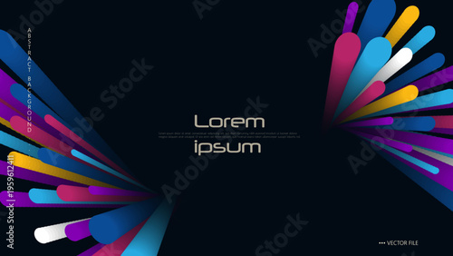 Vector background with colorful radial line and dynamic burst effects on black background. Modern geometric design circle shape and blend gradient shadow effect for poster, wallpaper, banner, cover