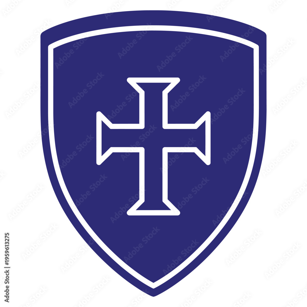 Fototapeta premium Blue Shield with White Cross Symbol.