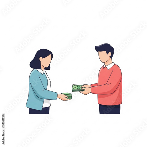 Generosity and Kindness Concept Vector Illustration of People Sharing Money Gesture