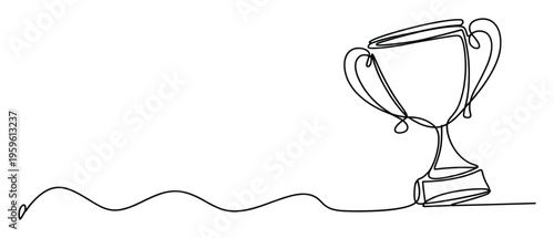 Continuous line drawing illustrating a sleek championship trophy, symbolizing victory and accomplishment, suitable for recognizing excellence or celebrating milestones.