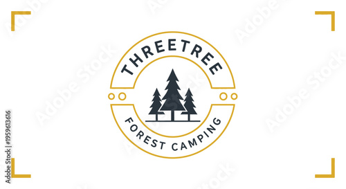 Vintage Threetree Forest Camping Logo Design with Pine Trees and Circular Badge