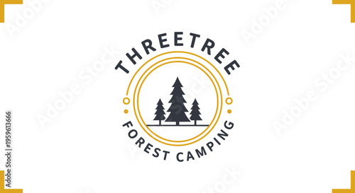 ThreeTree Forest Camping Logo Template, Vintage Minimalist Pine Tree Badge for Outdoor Adventure Branding