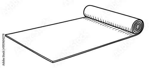 Graphic representation of a mat partially unfurled, ideal for illustrating processes involving laying out materials, surface preparation, or interior decoration concepts.