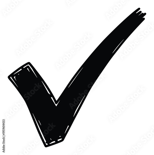 Bold black checkmark symbol representing confirmation, agreement, completion, and success, ideal for user interface graphics, checklists, or educational materials.