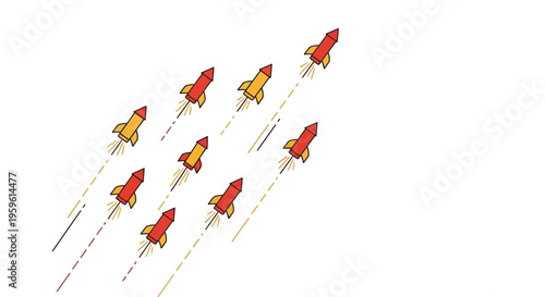 Rocket icons, colorful space symbols, launch vehicles, speed illustrations, vector graphics