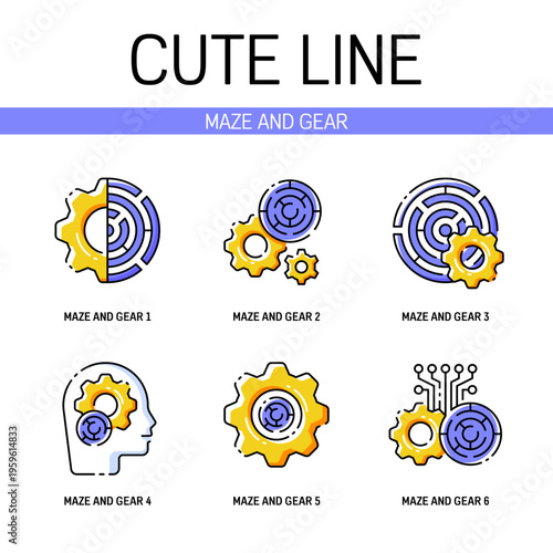 Gear and maze icon for concept of business processes that remove obstacles preventing reaching strategic goals for effective business problem solving. Outline style. Pixel perfect. Editable stroke