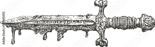 vintage medieval dagger illustration with detailed engravings and ornate hilt