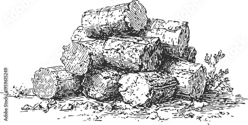 Vintage hand drawn wine corks pile with herbs detailed black and white engraving illustration