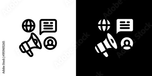 Media Relation Alert icon concept with flat Black White Background. Vector illustration.