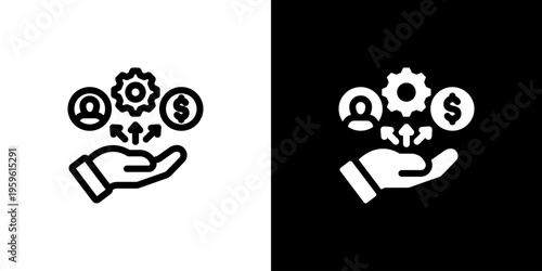 Resource Allocation Hand icon concept with flat Black White Background. Vector illustration.