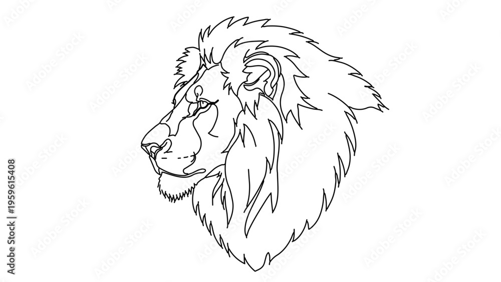 Obraz premium A minimalist line art illustration of a lion's head in profile