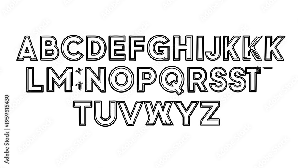 Fototapeta premium A vector graphic illustration of the alphabet in a bold, outlined font style