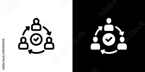 Team Coordination Circle icon concept with flat Black White Background. Vector illustration.